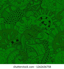 Tracery seamless pattern. Mehndi design. Ethnic colorful doodle texture. Curved doodling background. Vector