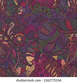 Tracery seamless pattern. Mehndi design. Ethnic colorful doodle texture. Curved doodling background. Vector