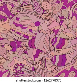 Tracery seamless pattern. Mehndi design. Ethnic colorful doodle texture. Curved doodling background. Vector