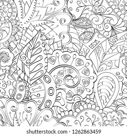 Tracery seamless pattern. Mehndi design. Ethnic monochrome binary doodle texture. Curved doodling black and white background. Vector