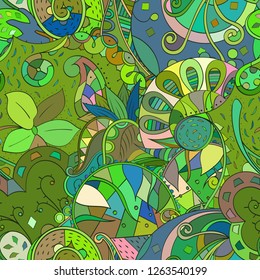 Tracery seamless pattern. Mehndi design. Ethnic colorful doodle texture. Curved doodling background. Vector