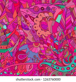 Tracery seamless pattern. Mehndi design. Ethnic colorful doodle texture. Curved doodling background. Vector