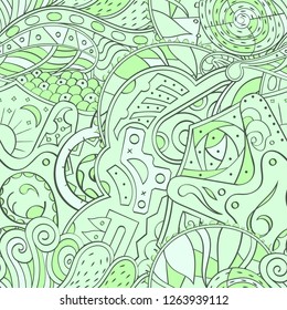 Tracery seamless pattern. Mehndi design. Ethnic colorful doodle texture. Curved doodling background. Vector