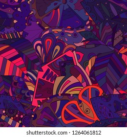 Tracery seamless pattern. Mehndi design. Ethnic colorful doodle texture. Curved doodling background. Vector