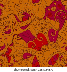 Tracery seamless pattern. Mehndi design. Ethnic colorful doodle texture. Curved doodling background. Vector