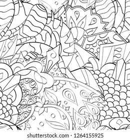 Tracery seamless pattern. Mehndi design. Ethnic monochrome binary doodle texture. Curved doodling black and white background. Vector