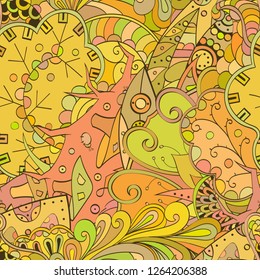Tracery seamless pattern. Mehndi design. Ethnic colorful doodle texture. Curved doodling background. Vector