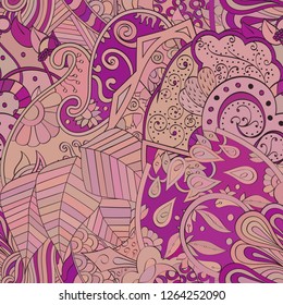 Tracery seamless pattern. Mehndi design. Ethnic colorful doodle texture. Curved doodling background. Vector