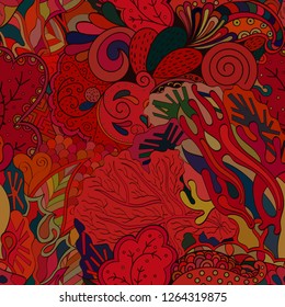 Tracery seamless pattern. Mehndi design. Ethnic colorful doodle texture. Curved doodling background. Vector