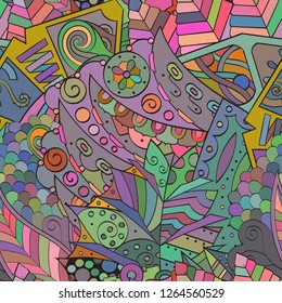 Tracery seamless pattern. Mehndi design. Ethnic colorful doodle texture. Curved doodling background. Vector
