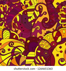 Tracery seamless pattern. Mehndi design. Ethnic colorful doodle texture. Curved doodling background. Vector