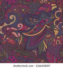 Tracery seamless pattern. Mehndi design. Ethnic colorful doodle texture. Curved doodling background. Vector