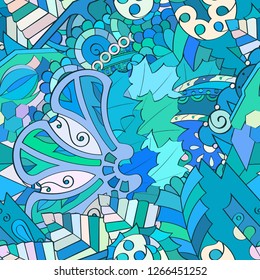 Tracery seamless pattern. Mehndi design. Ethnic colorful doodle texture. Curved doodling background. Vector