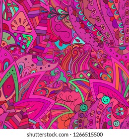 Tracery seamless pattern. Mehndi design. Ethnic colorful doodle texture. Curved doodling background. Vector