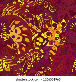 Tracery seamless pattern. Mehndi design. Ethnic colorful doodle texture. Curved doodling background. Vector