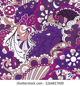 Tracery seamless pattern. Mehndi design. Ethnic colorful doodle texture. Curved doodling background. Vector
