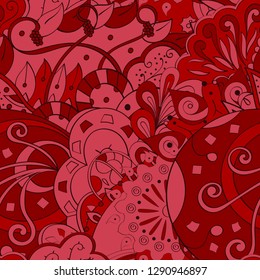 Tracery seamless pattern. Mehndi design. Ethnic colorful doodle texture. Curved doodling background. Vector