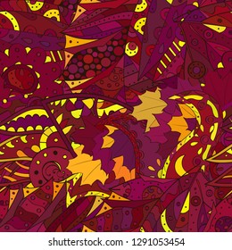 Tracery seamless pattern. Mehndi design. Ethnic colorful doodle texture. Curved doodling background. Vector