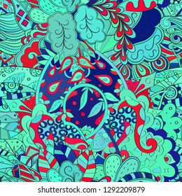 Tracery seamless pattern. Mehndi design. Ethnic colorful doodle texture. Curved doodling background. Vector