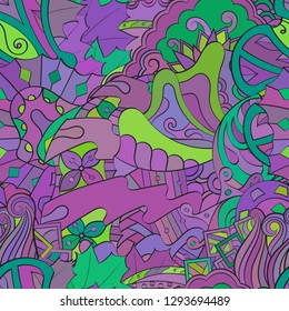 Tracery seamless pattern. Mehndi design. Ethnic colorful doodle texture. Curved doodling background. Vector