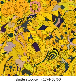 Tracery seamless pattern. Mehndi design. Ethnic colorful doodle texture. Curved doodling background. Vector