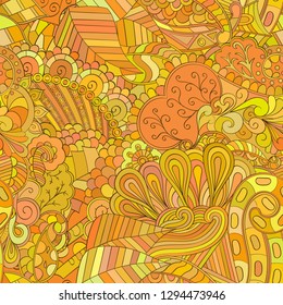 Tracery seamless pattern. Mehndi design. Ethnic colorful doodle texture. Curved doodling background. Vector
