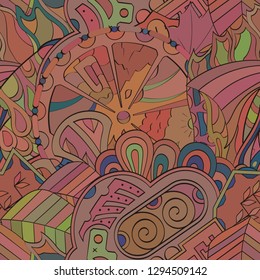 Tracery seamless pattern. Mehndi design. Ethnic colorful doodle texture. Curved doodling background. Vector