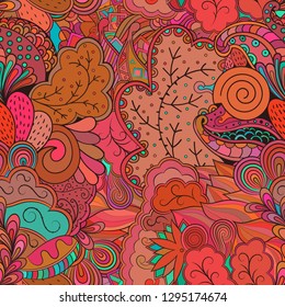 Tracery seamless pattern. Mehndi design. Ethnic colorful doodle texture. Curved doodling background. Vector