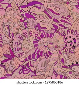 Tracery seamless pattern. Mehndi design. Ethnic colorful doodle texture. Curved doodling background. Vector