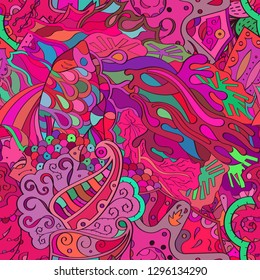 Tracery seamless pattern. Mehndi design. Ethnic colorful doodle texture. Curved doodling background. Vector