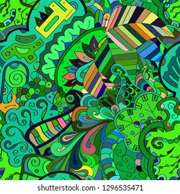 Tracery seamless pattern. Mehndi design. Ethnic colorful doodle texture. Curved doodling background. Vector
