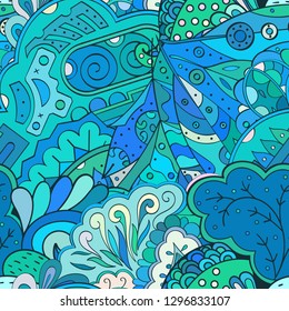 Tracery seamless pattern. Mehndi design. Ethnic colorful doodle texture. Curved doodling background. Vector