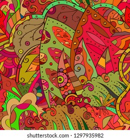 Tracery seamless pattern. Mehndi design. Ethnic colorful doodle texture. Curved doodling background. Vector