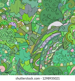 Tracery seamless pattern. Mehndi design. Ethnic colorful doodle texture. Curved doodling background. Vector