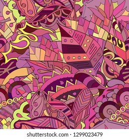 Tracery seamless pattern. Mehndi design. Ethnic colorful doodle texture. Curved doodling background. Vector