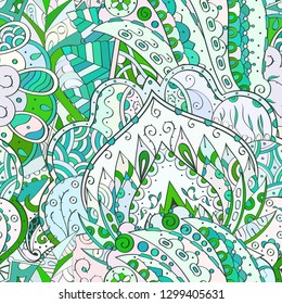 Tracery seamless pattern. Mehndi design. Ethnic colorful doodle texture. Curved doodling background. Vector