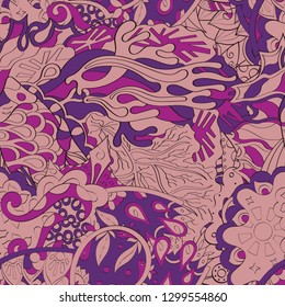 Tracery seamless pattern. Mehndi design. Ethnic colorful doodle texture. Curved doodling background. Vector