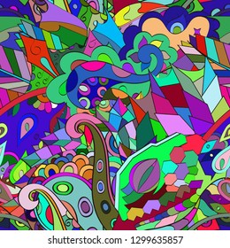 Tracery seamless pattern. Mehndi design. Ethnic colorful doodle texture. Curved doodling background. Vector