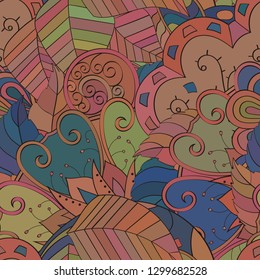 Tracery seamless pattern. Mehndi design. Ethnic colorful doodle texture. Curved doodling background. Vector