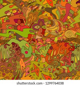 Tracery seamless pattern. Mehndi design. Ethnic colorful doodle texture. Curved doodling background. Vector