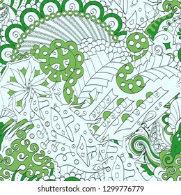 Tracery seamless pattern. Mehndi design. Ethnic colorful doodle texture. Curved doodling background. Vector