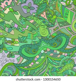 Tracery seamless pattern. Mehndi design. Ethnic colorful doodle texture. Curved doodling background. Vector