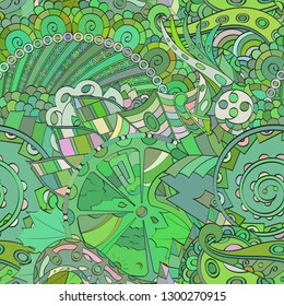 Tracery seamless pattern. Mehndi design. Ethnic colorful doodle texture. Curved doodling background. Vector