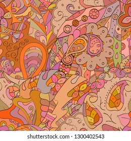 Tracery seamless pattern. Mehndi design. Ethnic colorful doodle texture. Curved doodling background. Vector