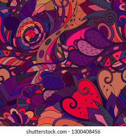 Tracery seamless pattern. Mehndi design. Ethnic colorful doodle texture. Curved doodling background. Vector