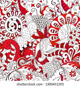 Tracery seamless pattern. Mehndi design. Ethnic colorful doodle texture. Curved doodling background. Vector