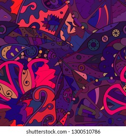Tracery seamless pattern. Mehndi design. Ethnic colorful doodle texture. Curved doodling background. Vector