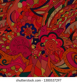 Tracery seamless pattern. Mehndi design. Ethnic colorful doodle texture. Curved doodling background. Vector