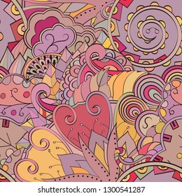 Tracery seamless pattern. Mehndi design. Ethnic colorful doodle texture. Curved doodling background. Vector