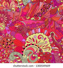 Tracery seamless pattern. Mehndi design. Ethnic colorful doodle texture. Curved doodling background. Vector